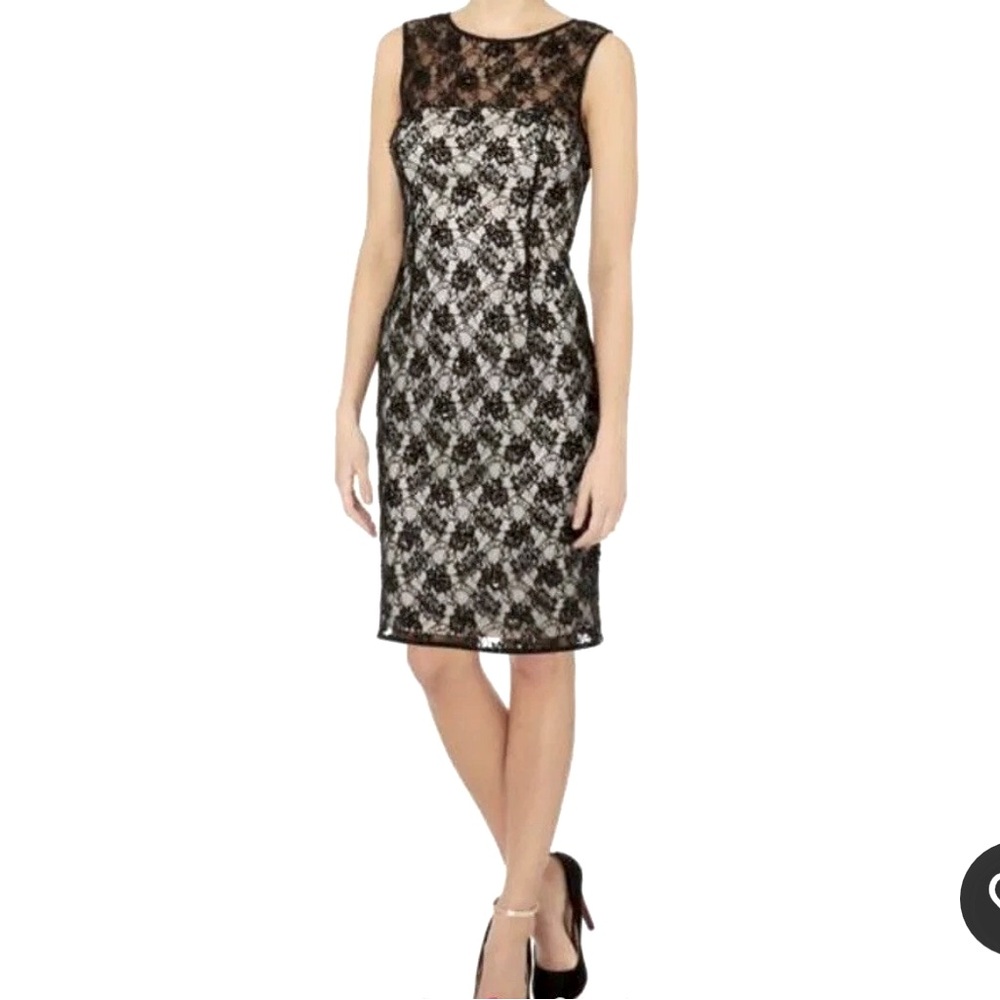 Adrianna Papell Black Lace Embellished Beaded Dress Nude Lined Size 6 NWT - Picture 3 of 14